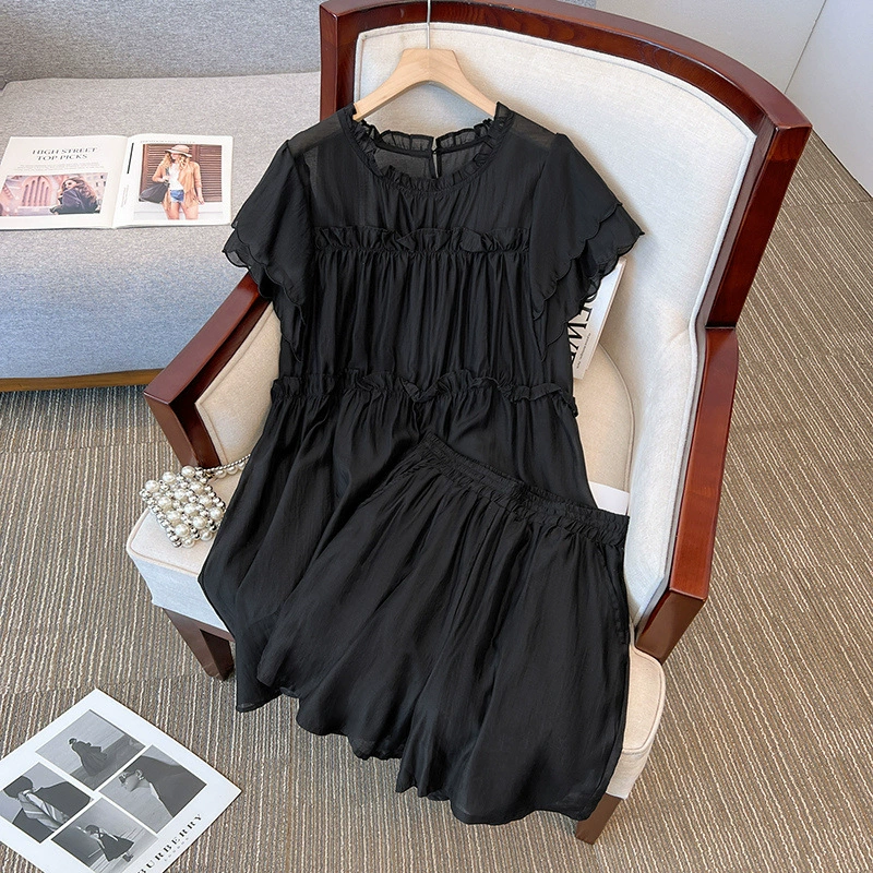 Комплект женской одежды больших размеров от производителя: шорты свободного кроя с оборками, стандартные плечи, повседневный стиль, YD2601 (для дропшиппинга)