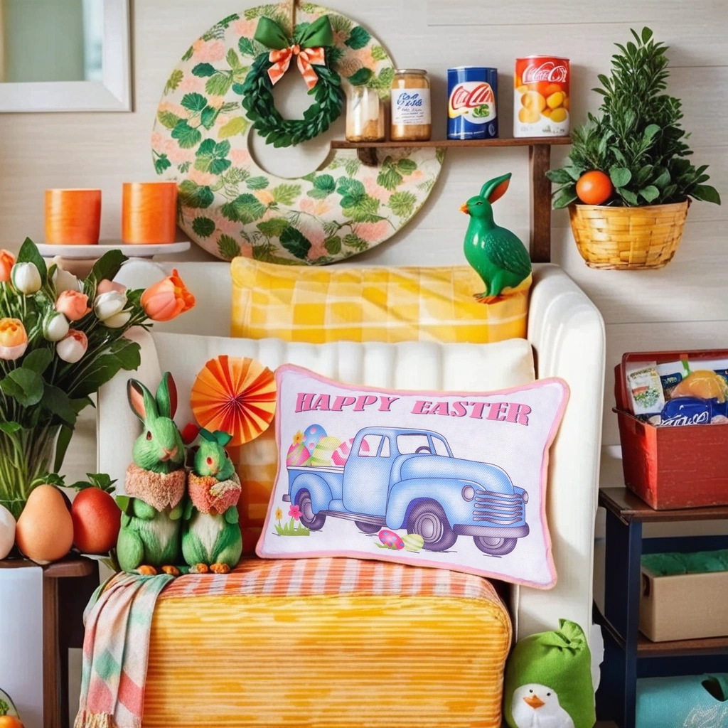 Pascua transfronteriza encantadora impresión de camión almohada de vacaciones cojín decorativo cojín creativo