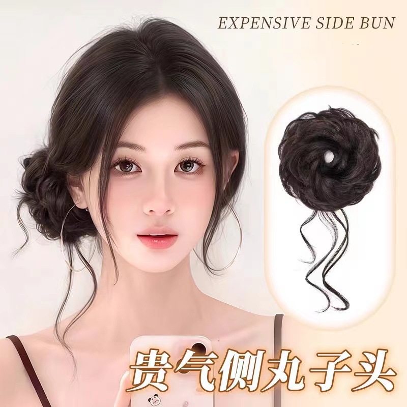 Wig Meatball Head Dragon Whisk Hair Ring Simulation Hair Volume Natural Fluffy Dirin Flower Bute Lazy Hair Headwear