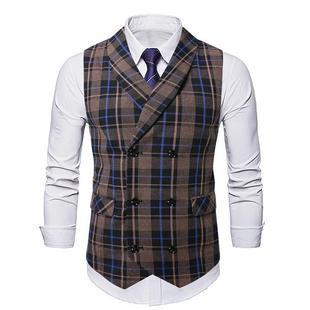 2025 Spring New Men's European and American Retro Casual Double Breasted Suit Vest Men's British Business Plaid Vest