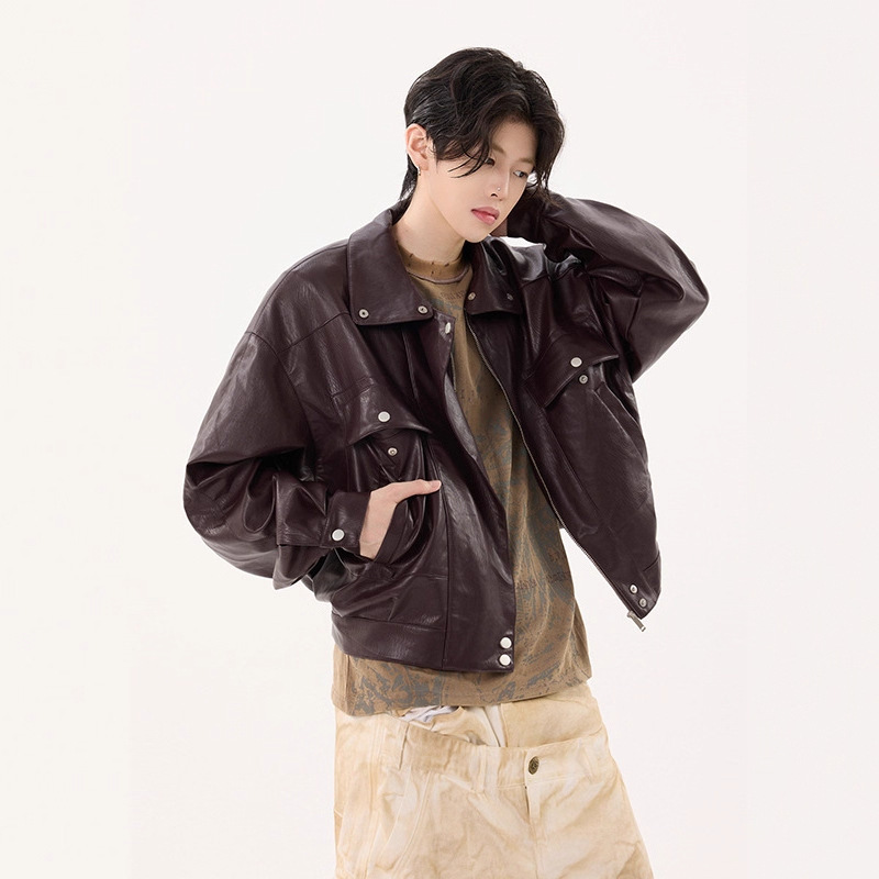 2025 Autumn Cross-Border New American Retro High-Quality Pilot Leather Jacket Cool Style Turn-Down Collar Pu Coat