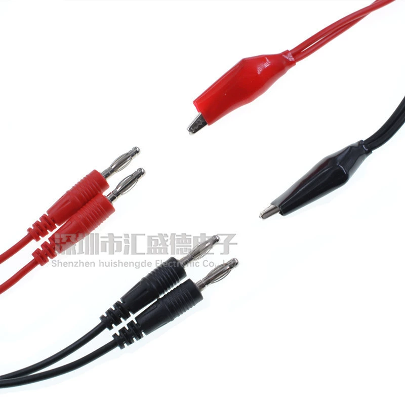 Test line banana plug to dual alligator clip power cord wire red black 2 plugs to 1 clamp, line length 1 meter