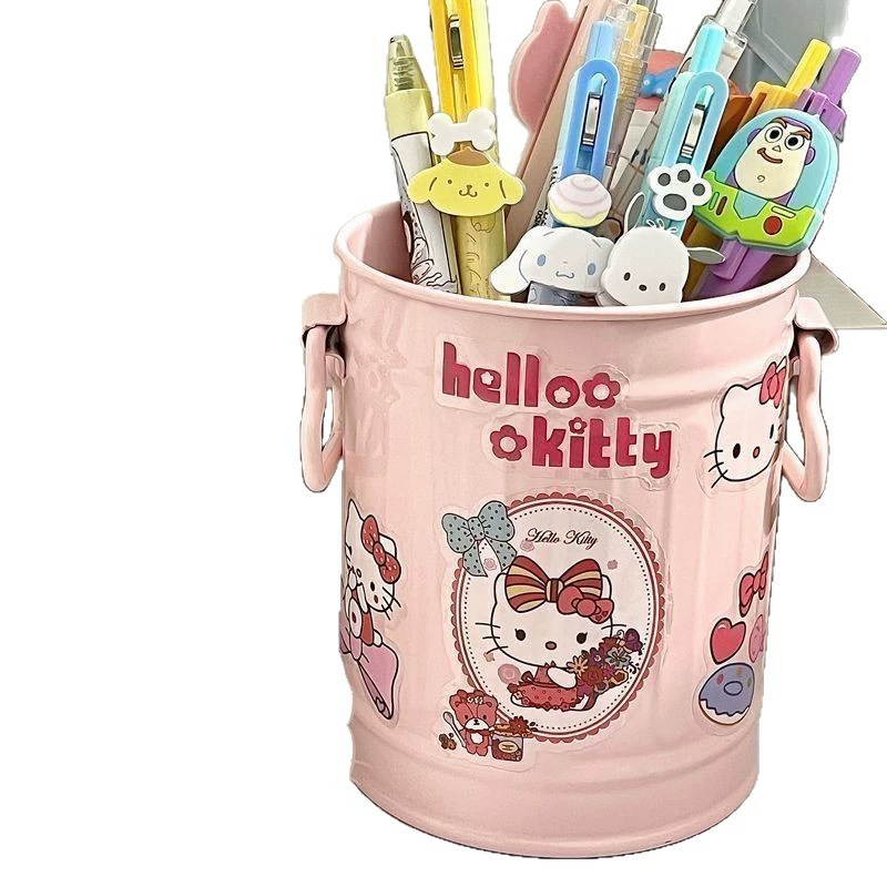 Настольный держатель для ручек (Sanrio) — большое многофункциональное металлическое ведёрко, Hello Kitty и Cinnamoroll