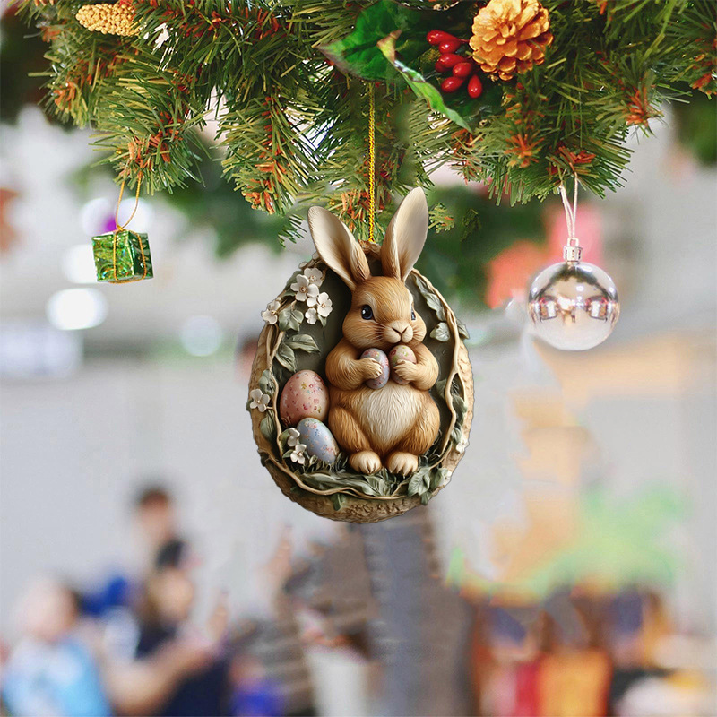 Colgante transfronterizo nuevo huevo de conejo de Pascua colgante acrílico 2D colgante mochila colgante hogar