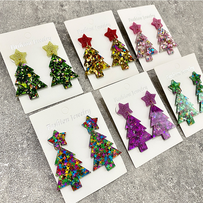 1 Pair Elegant Lady Christmas Tree Star Arylic Drop Earrings display picture 3