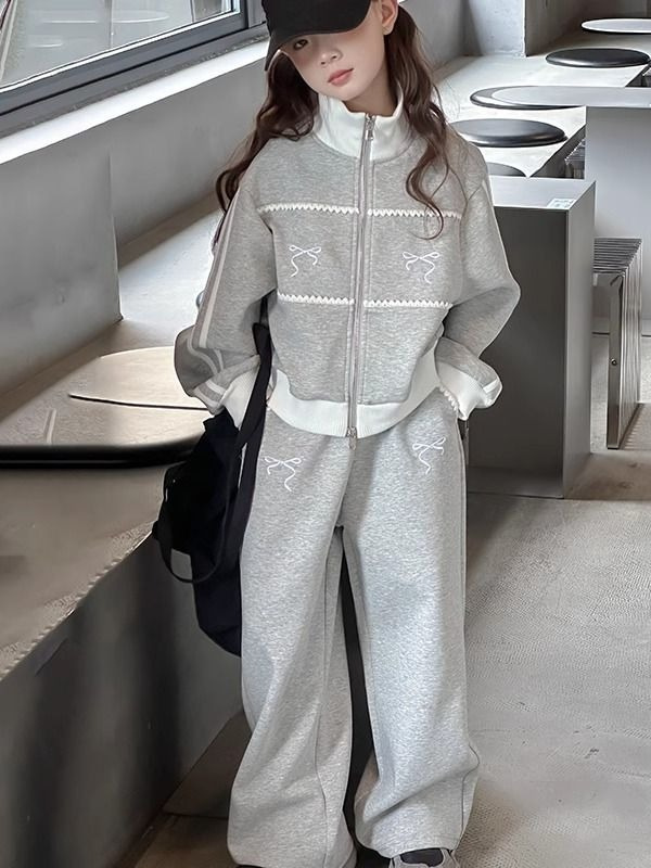 Girls' Casual suit 2025 Spring New Big Boy Korean Casual Cardigan Jacket Wide Leg Pants Fashion Two-piece Set