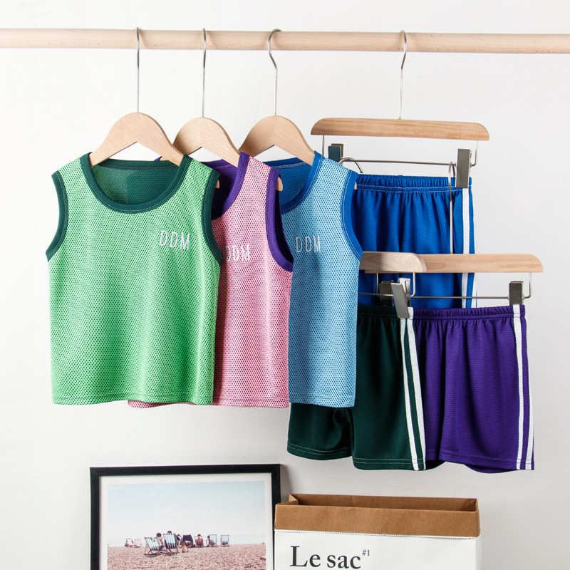 children Sports vest suit men and women Sleeveless Two piece set Mesh ventilation baby shorts summer Consignment