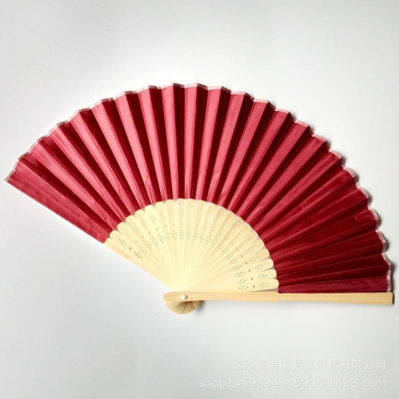素面婚礼丝扇21CM婚礼布扇绢扇婚礼回礼扇DIY折扇丝印雕刻金色|undefined