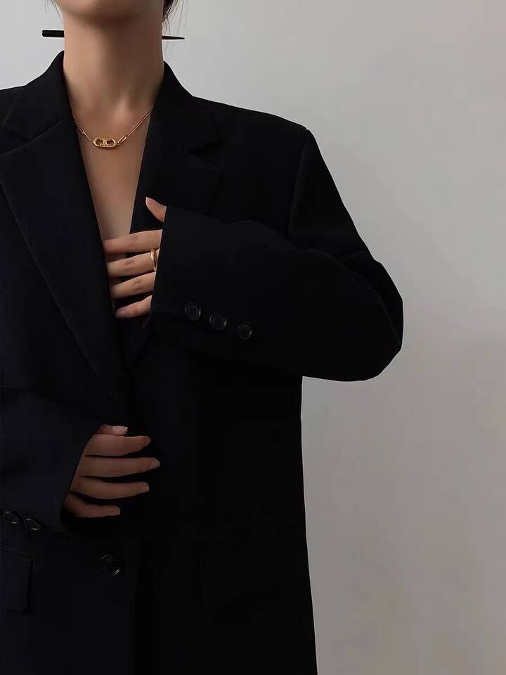 Áo blazer nữ dáng suông cổ vest hai nút tay dài phong cách Hàn Quốc — Màu đen [mẫu chất lượng cao], Nâu, màu xanh đậm, màu xám đậm chi tiết 4