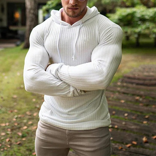 Autumn and Winter Thin Hooded Long-sleeved T-shirt Men's Striped Slim-fit Casual Fitness Sports Knitwear Training Base Shirt Autumn and Winter Thin Hooded Long-sleeved T-shirt Men's Striped Slim-fit Casual Fitness Sports Knitwear Training Base Shirt