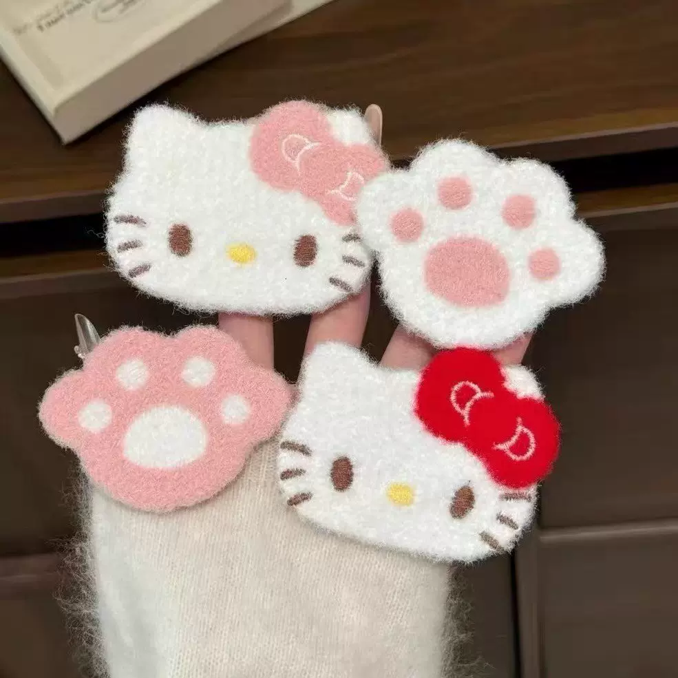 可爱卡通红色kitty猫咪魔术贴发饰碎发刘海贴侧边夹发卡外戴头饰