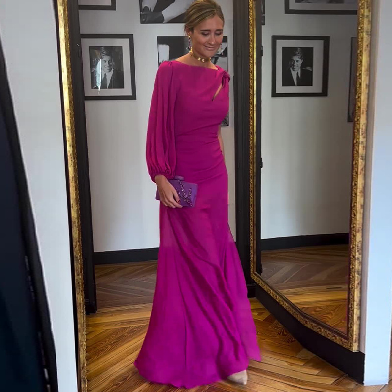 Women's Clothing solid color fashion oblique collar raglan sleeve slim temperament dress_mkmklike.com