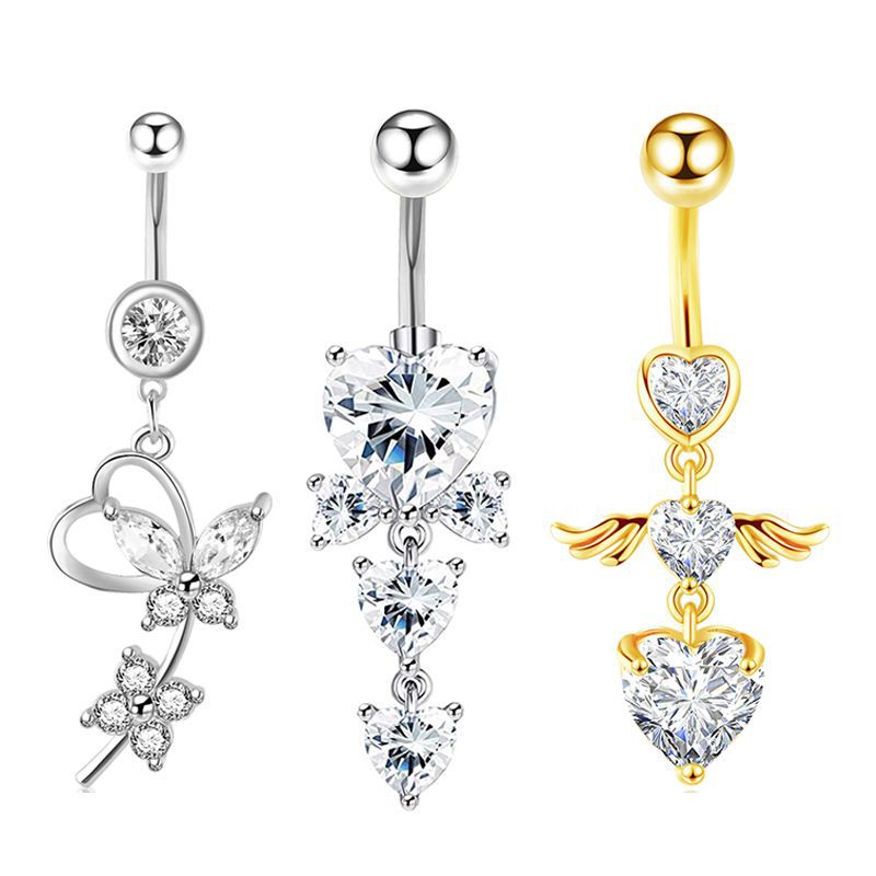 European American Style Golden Zircon Shambhala Rhinestone Belly Button Ring 3-Piece Set - Stainless Steel detail image 9