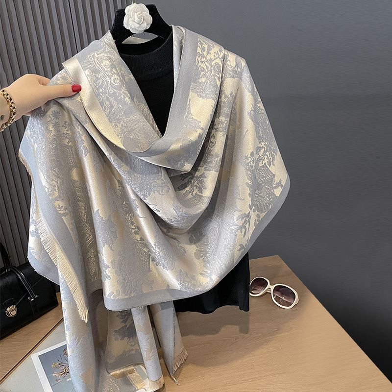 欧韓の新型ファッション秋冬の両面はカシミヤの植物の山林の優雅なハイエンドの両用のマフラーの保温の学生の女性をまねます。|undefined