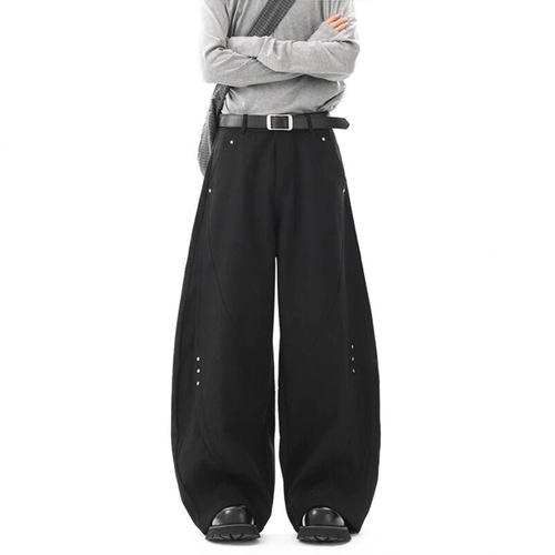 High-end Rivet Cleanfit Black Bended Knife Straight Leg Summer Men's Shape Relaxed Wide Leg Casual Pants