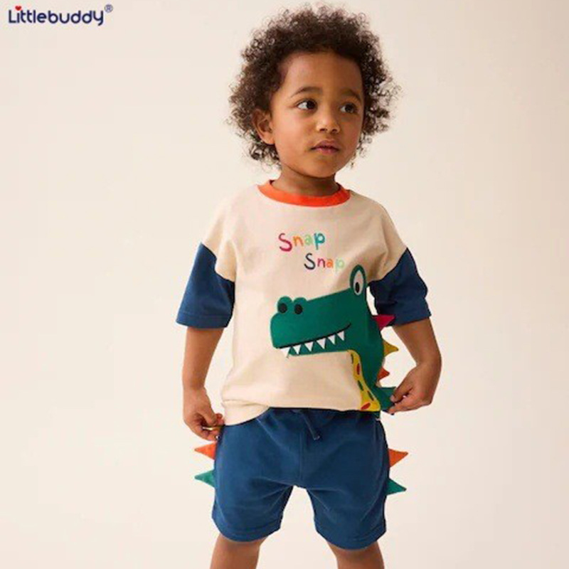 Cross-border in stock Boys suit T-shirt Summer New European and American Children's Casual Short-sleeved Two-piece Set