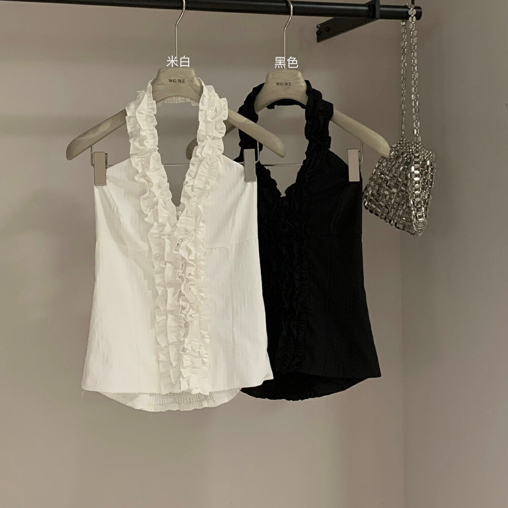 WGWE francés dulce y puro con orejas de madera, cuello halter sin mangas, delgado y delgado, camisola de todo fósforo, top de primavera y verano para mujer image 3