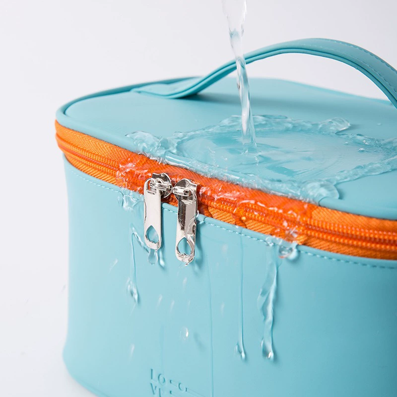 Handheld capacious cosmetic bag, polyurethane storage system, design waterproof bag