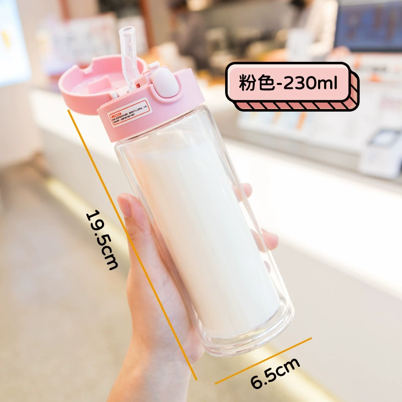Cute double-layer summer small handheld high quality straw with glass