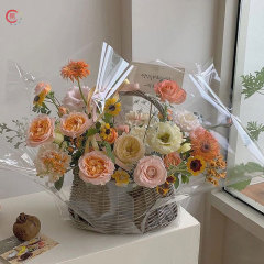 花束防塵袋鮮花花籃包裝透明玻璃紙防水防潮保護罩花藝袋diy包花