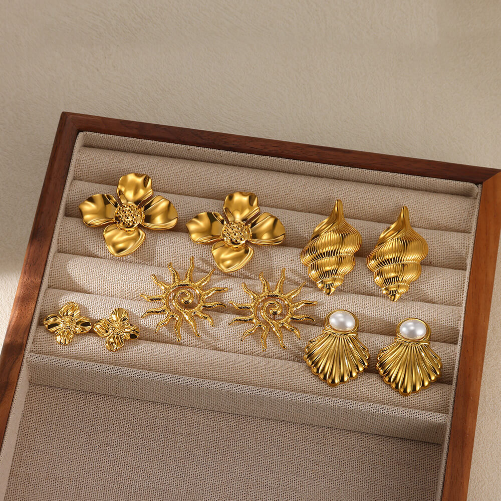 Women's Gender PVD Coated Real Gold Plated Starfish Conch Shell 304 Stainless Steel Vintage Style French Style Waterproof Non Tarnish Ear Studs