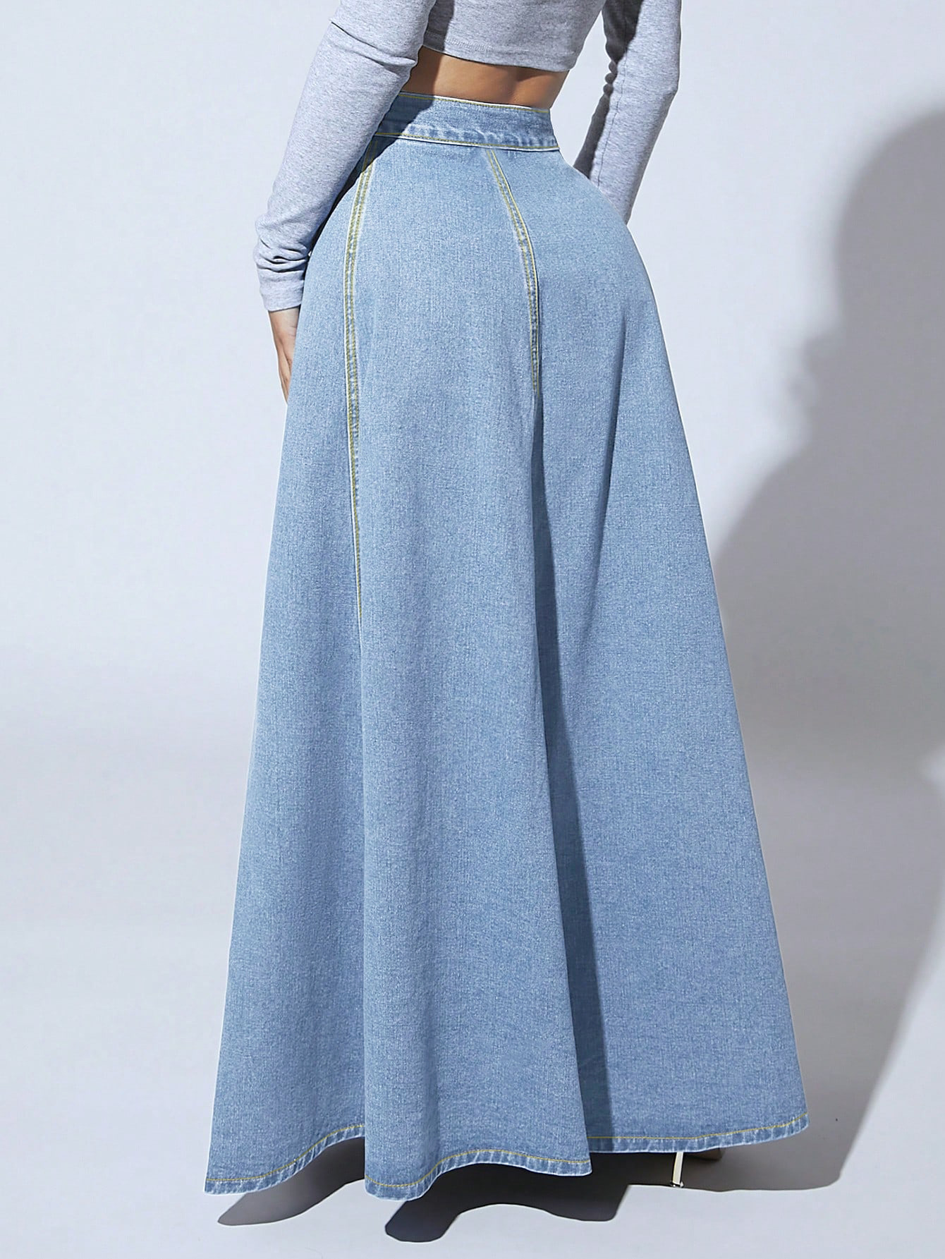 Inelastic Elasticity 2025 Spring And Summer Streetwear Solid Color Cotton Denim Maxi Long Dress Skirts