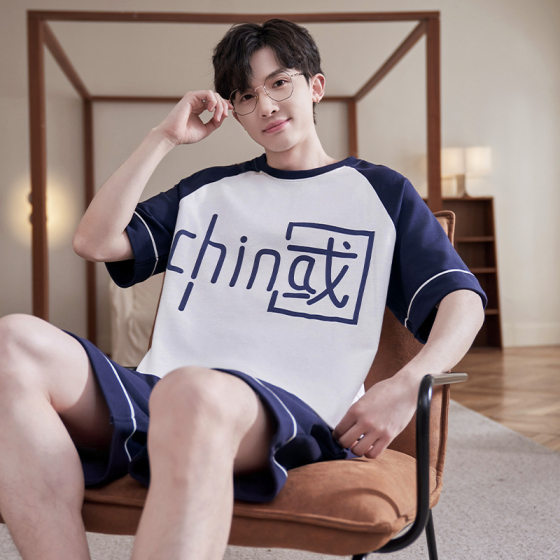 100% Cotton Pajamas Boys Summer Thin Short Sleeve Shorts suit Cartoon Student Teenager Cotton Home Clothes