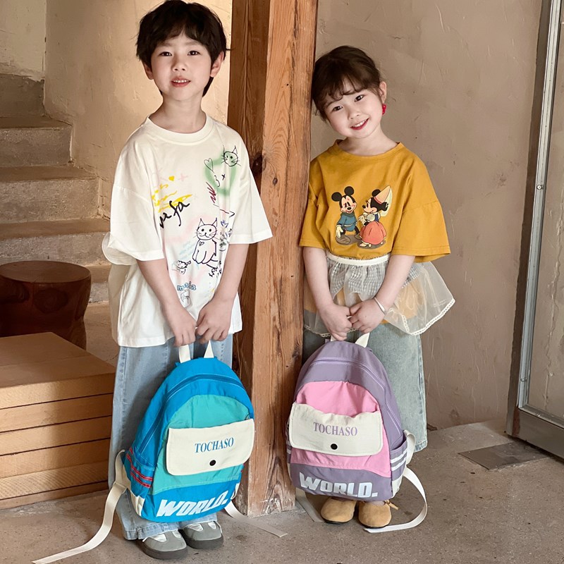 Mochila de moda coreana para niños y niñas, mochila escolar de gran capacidad, nueva mochila de niños con letras extranjeras