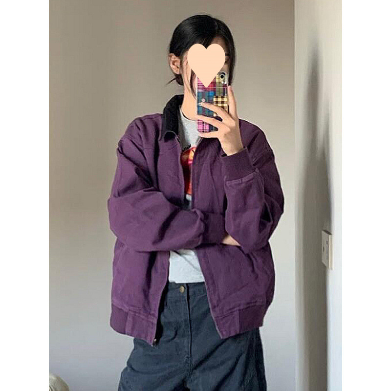 Unique and beautiful Hong Kong style retro purple jacket top early autumn new loose casual student jacket