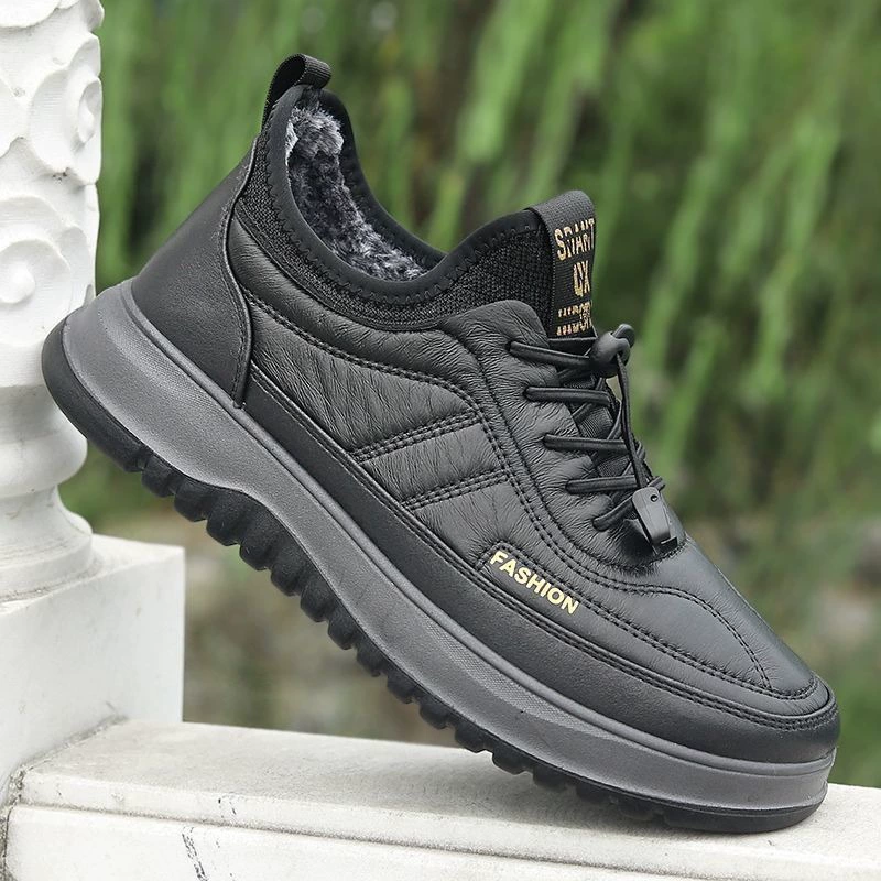 Хлопчатобумажная обувь мужской наружный тренд модная кожаная лапша плюс бархат теплая мужская обувь осенняя и зимняя толстая подошва удобная легкая повседневная обувь