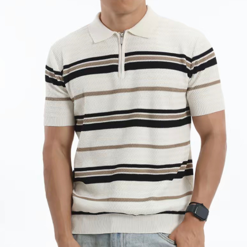 Polo camiseta de punto camiseta de manga corta hombre con solapa tirada cremallera vieja camiseta de hielo de viento de verano fábrica transfronteriza mayorista