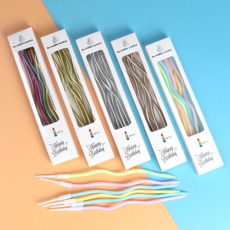 Cake Decoration Gold Plated Spiral Curve Color Candle Children's Birthday Party Long Rod Pencil Dessert Candle Dress Up