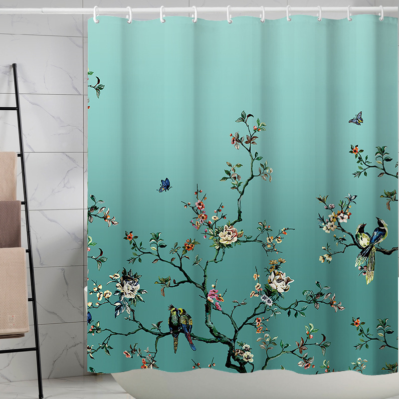 Cross-border e-commerce direct supply of digital birds flowers shower curtain waterproof moisture-proof toilet isolation curtain plastic hanging