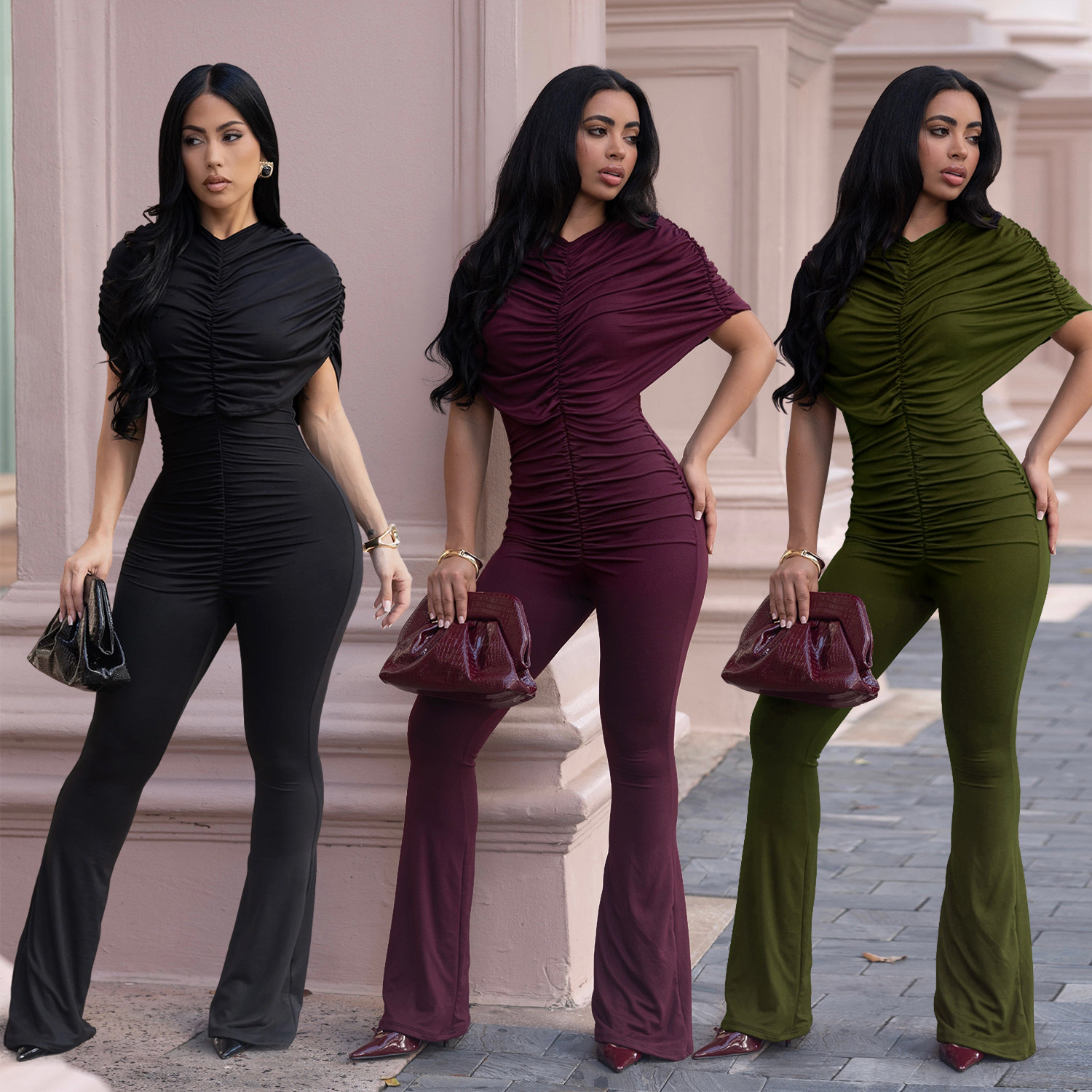 C7651 Aliexpress transfronterizo Amazon Europa y América de moda elegante ropa de mujer delgada de color sólido plantares de piernas anchas