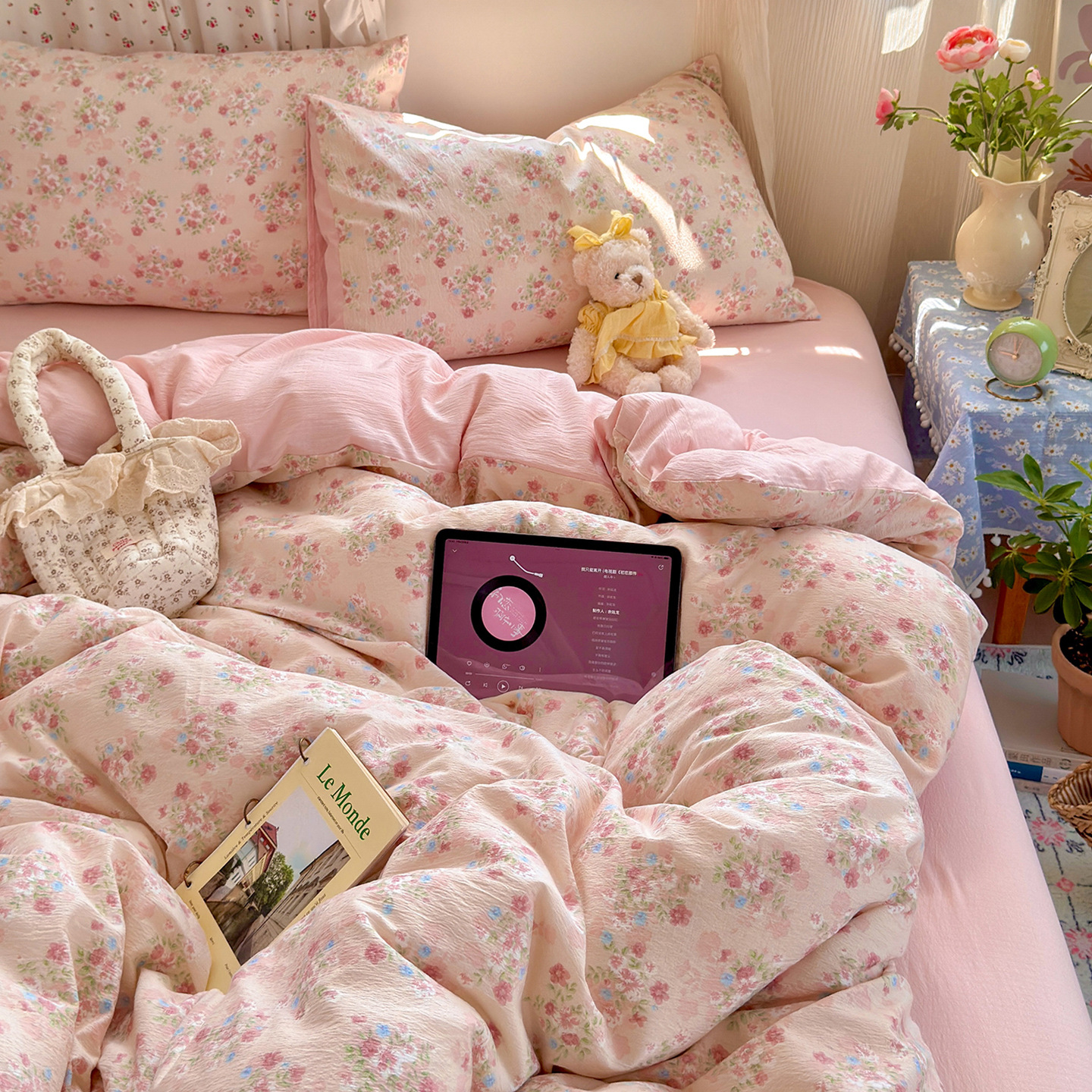 Una clase de cuatro piezas de grado materno-infantil de algodón puro de doble capa de algodón en la cama cubierta de sábanas de cama nueva cama de dormitorio Kasa San set de 4 piezas