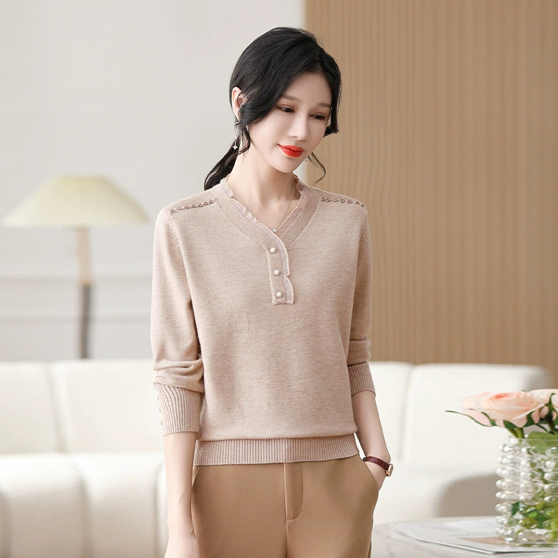 Мать минус возраст трикотажная нижняя рубашка среднего возраста женская одежда весна и осень свитер среднего и пожилого возраста воротник с длинными рукавами