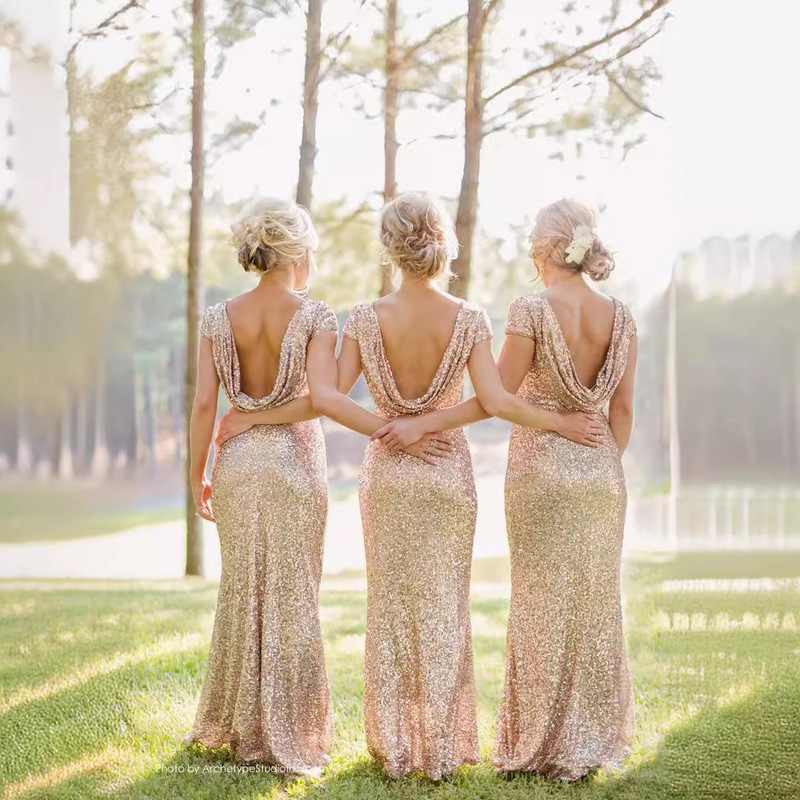 Amazon AliExpress New Sequin Fishtail Bridesmaid Dress Sexy Leaky Back Banquet Show Host Evening Dress