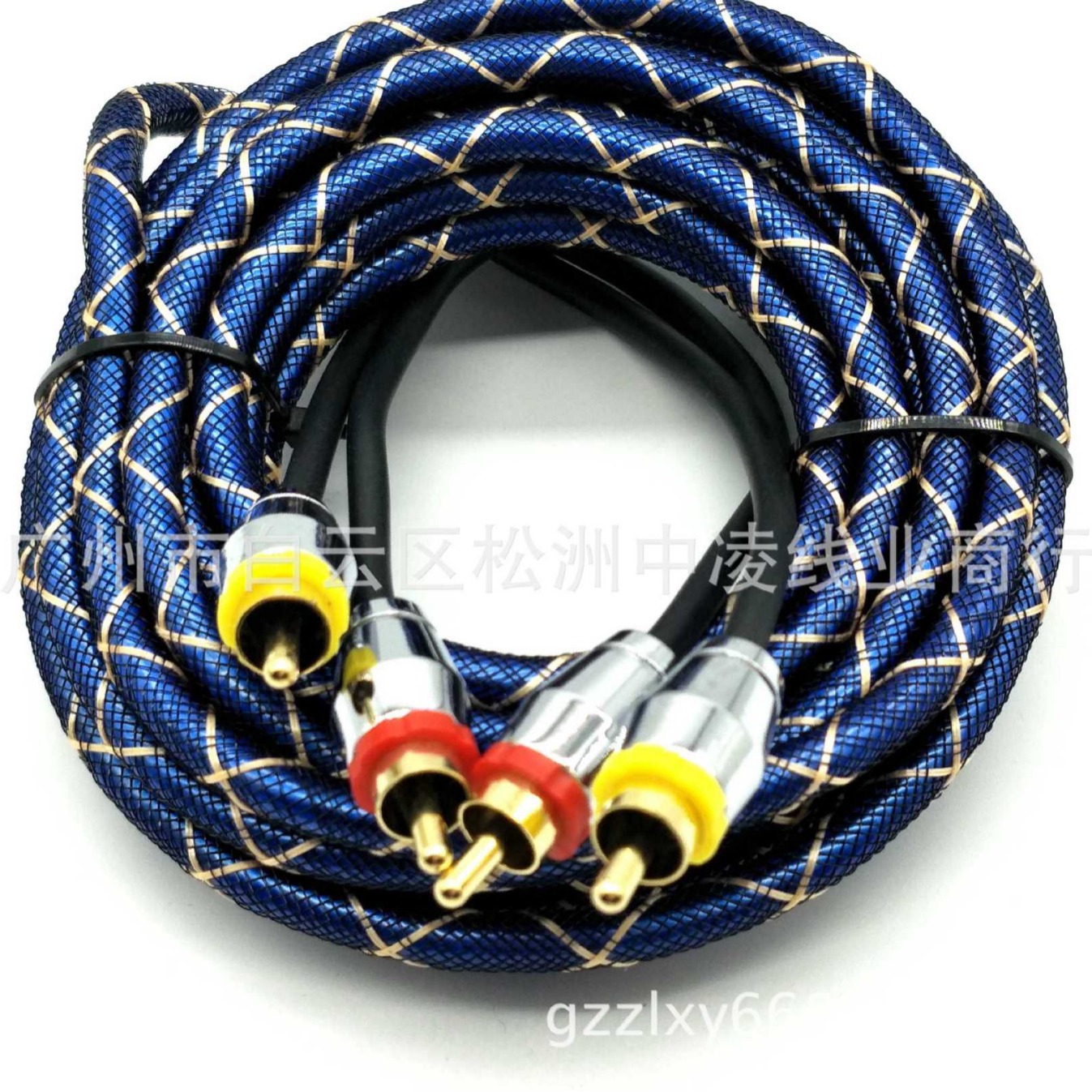 汽车音响功放音频线 蛇皮网音频线 2RCA-2RCA音频线 四头线改装线