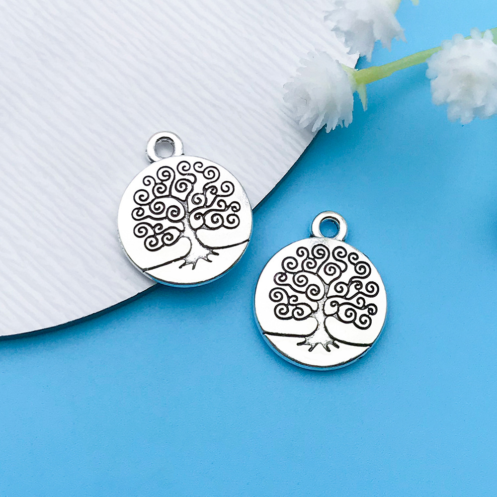 1 고대 실버 둥근 트럼펫 나무 삶의 15x18mm-11220-2g