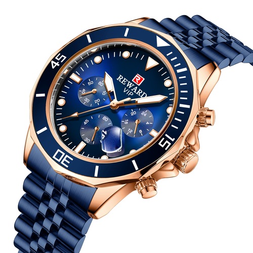 Reward water ghost men's business watch multi-functional steel band sports quartz watch three eyes six-hand chronograph