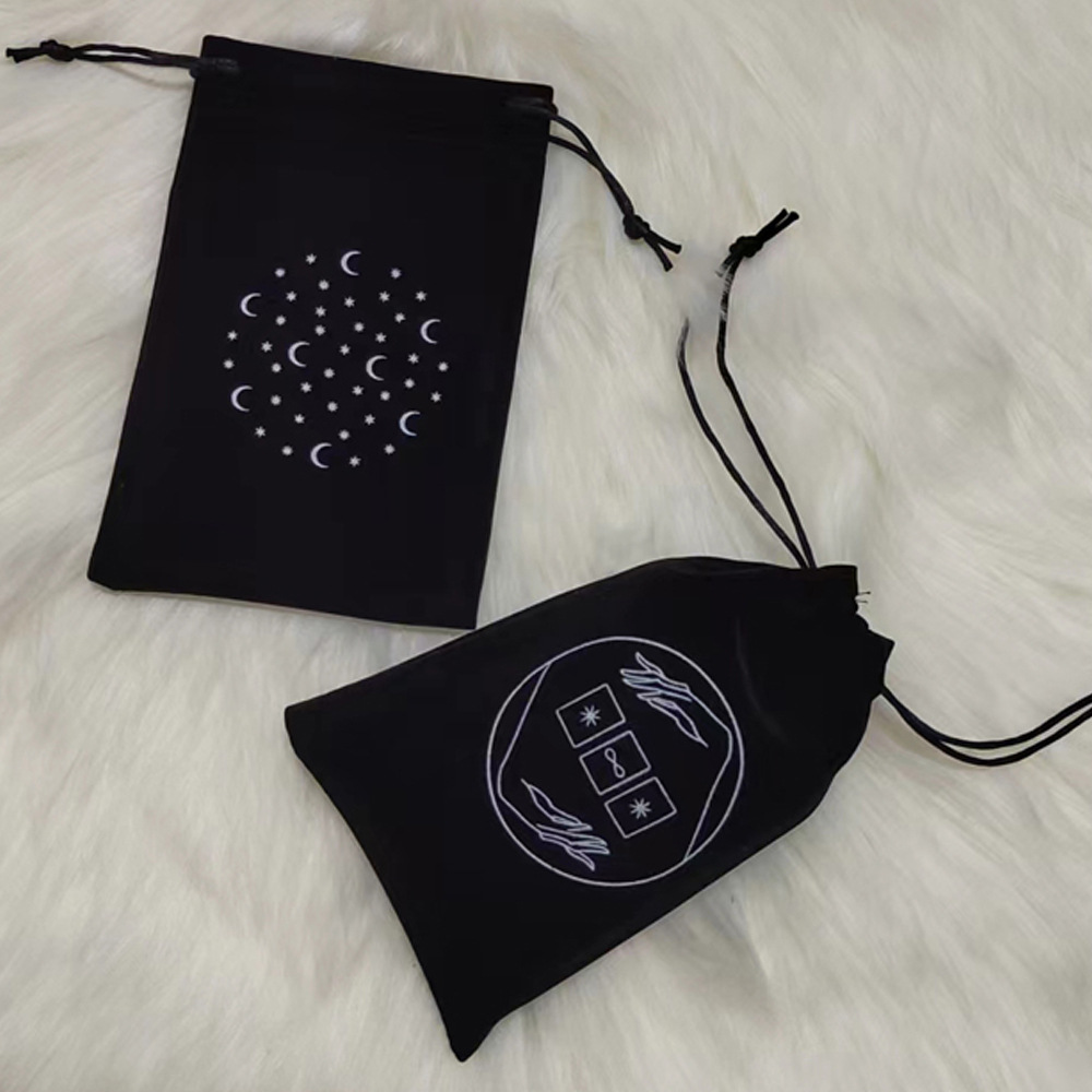 En stock bolsa de almacenamiento de tarjetas de tarot bolsa de tarjeta de estrella de cinco puntas bolsa de cordón de franela suave negro exquisita Tarjeta de franela bolsa de empuje