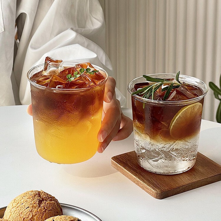Casual Wide-Mouth Iced American Coffee Cup, Household Milk Breakfast Cup, Light and Thin Borosilicate Glass Hand-Brewed Latte Cup