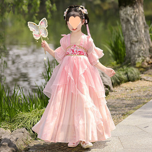 New Girls' Hanfu for Spring and Autumn 2025 Chinese Style Children's Clothing, Fairy-Like Ancient Costume, Summer Girl's Traditional Tang Suit Dress