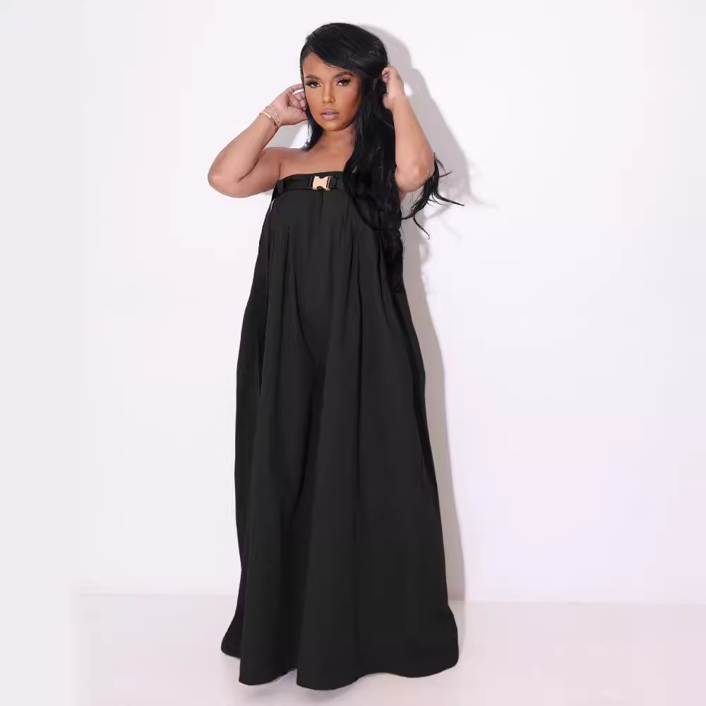 Ropa de mujer sexy europea y americana de moda fuera del hombro de pierna ancha mono con cinturón image 6