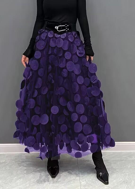 European Station Heavy Industry Retro A- line Skirt Large Swing Skirt Women's New Three-dimensional Flower Veil Skirt High Waist All-match Dress Skirt