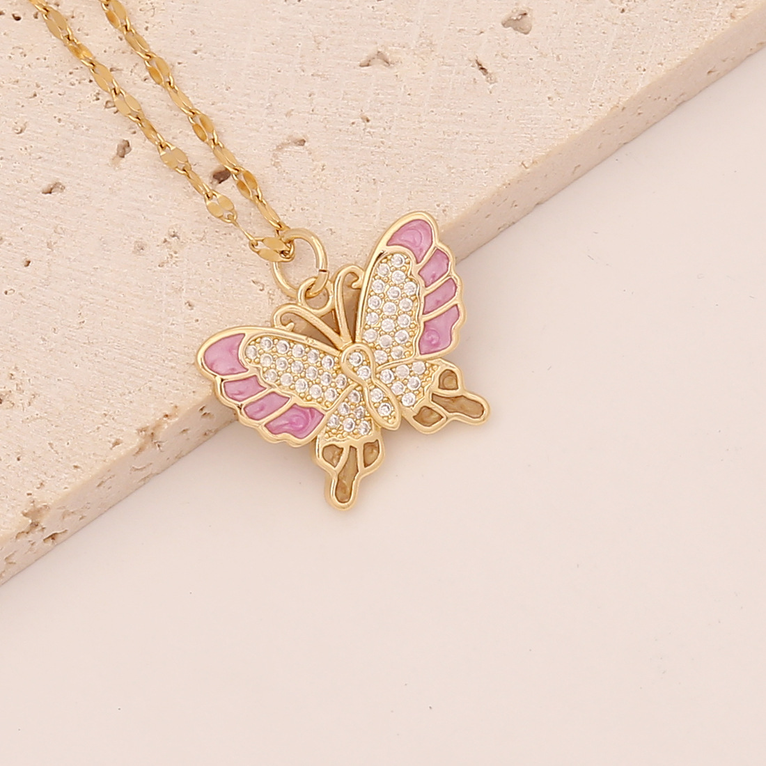 Dripping Oil Full Zirconium Butterfly Pendant Necklacepicture5