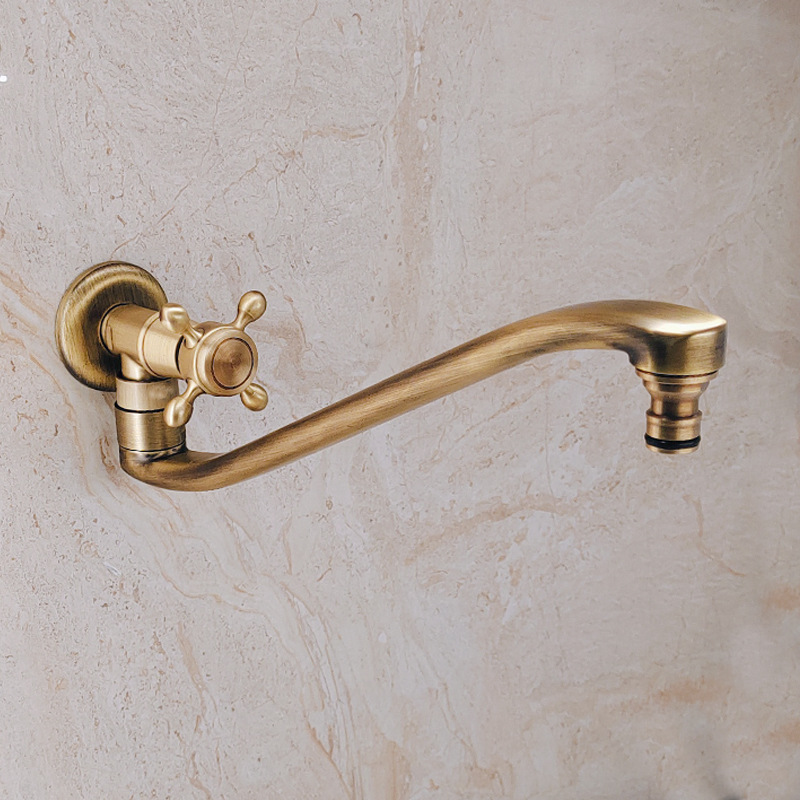Extended antique copper single-cooling faucet, outdoor mop sink, outdoor wall-mounted faucet, European retro style, rotatable Application Scenario