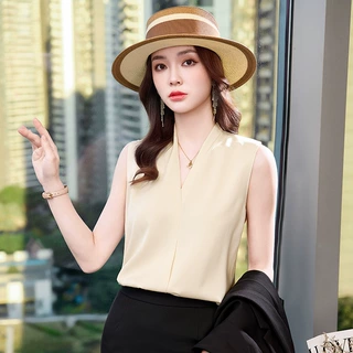 白色吊带背心女内搭西装打底衫V领 醋酸缎面外穿无袖上衣2026新款