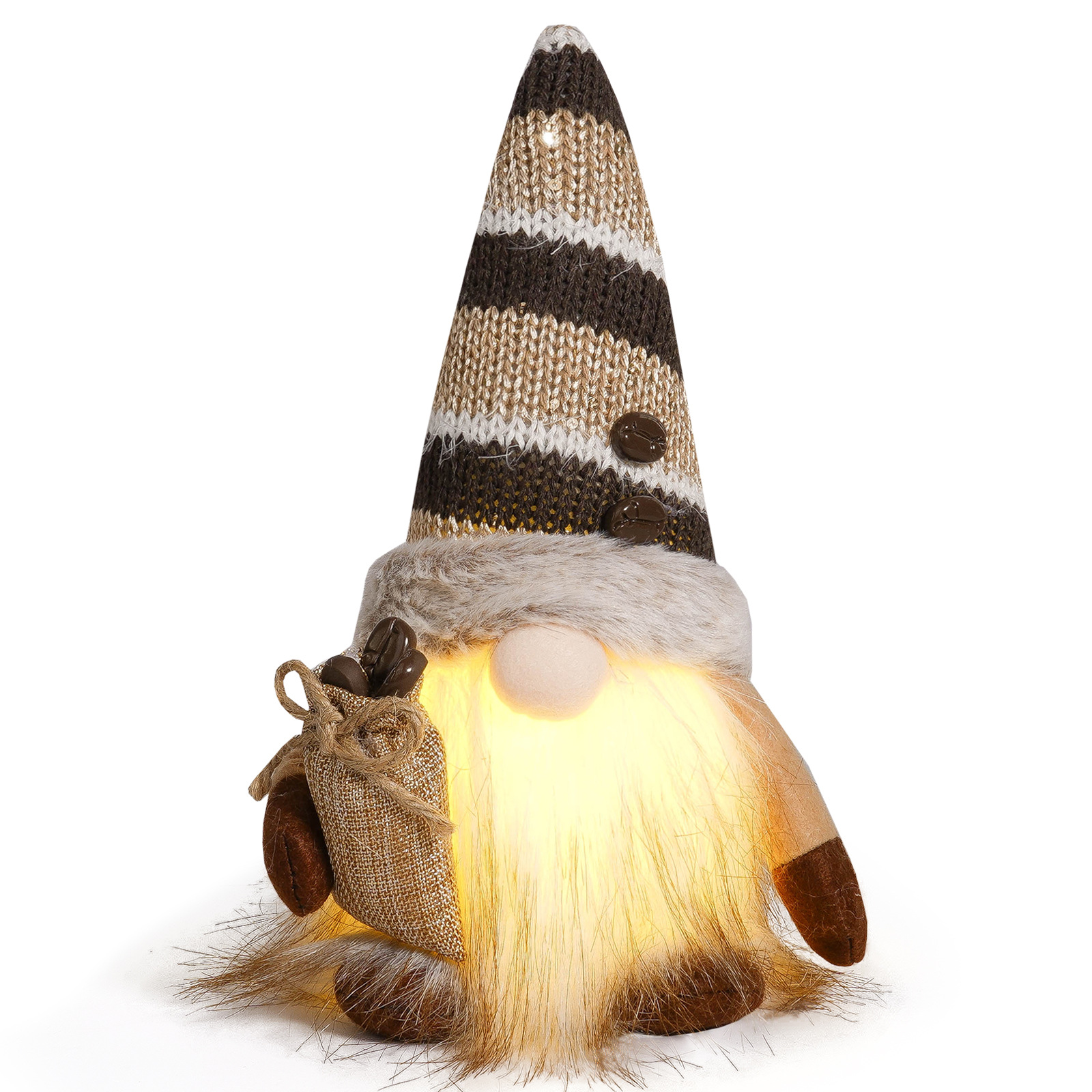 Nuevos productos transfronterizos de café luminoso muñeca sin cara encantadora bolsa de café de punto con luces del duende Rudolph decoración