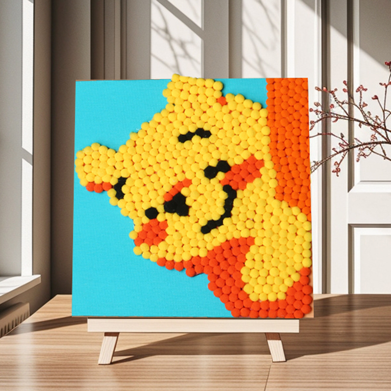 Pintura de bola de pelo Dibujos animados Niños creativos Pegatinas a mano Diy Material hecho a mano Paquete Marco estirado Pintura adhesiva Marco de madera maciza Pintura decorativa